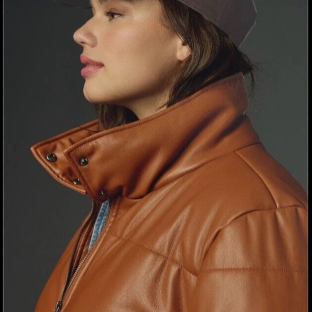 Anthropologie Faux Leather Puffer Bomber Jacket M/L NWOT